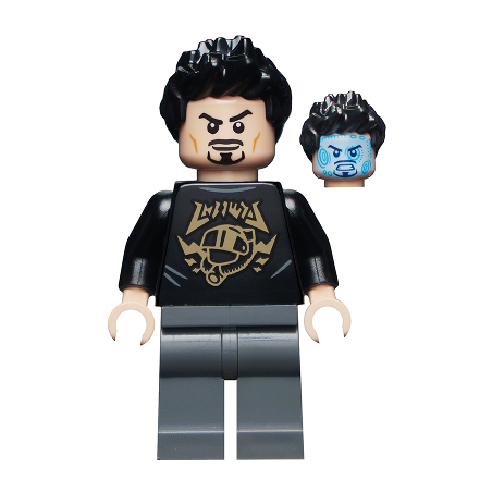 Tony Stark - Black Shirt with Gold Helmet Lego® - sh0747
