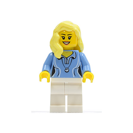 Medium Blue Female Shirt with Two Buttons and Shell Pendant