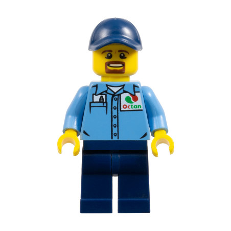 Gas Station Worker - Medium Blue Shirt with 'Octan' Logo