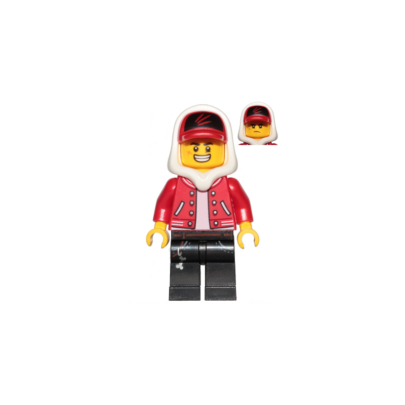 Jack Davids - Red Jacket with Cap and Hood (Large Smile / Grumpy) Lego® - hs001
