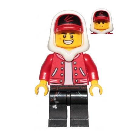 Jack Davids - Red Jacket with Cap and Hood (Large Smile / Grumpy) Lego® - hs001