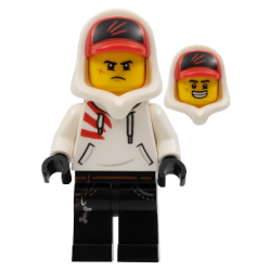 Jack Davids - White Hoodie with Cap and Hood (Large Smile / Grumpy) Lego® - hs004