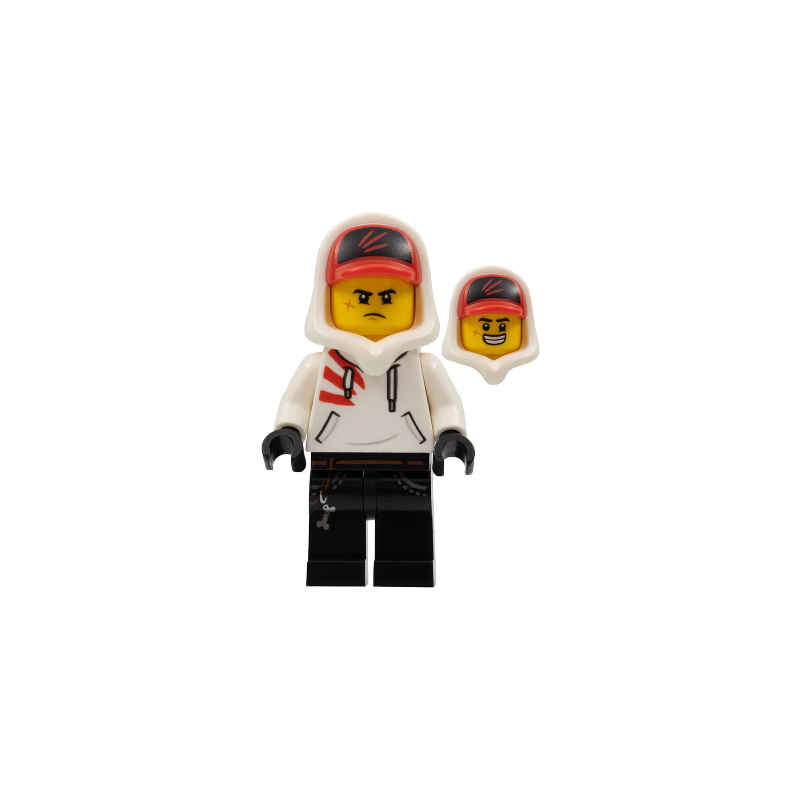 Jack Davids - White Hoodie with Cap and Hood (Large Smile / Grumpy) Lego® - hs004