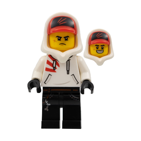 Jack Davids - White Hoodie with Cap and Hood (Large Smile / Grumpy) Lego® - hs004