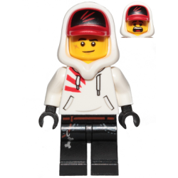 Jack Davids - White Hoodie with Cap and Hood (Lopsided Smile / Scared) Lego® - hs009