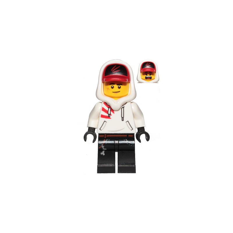 Jack Davids - White Hoodie with Cap and Hood (Lopsided Smile / Scared) Lego® - hs009