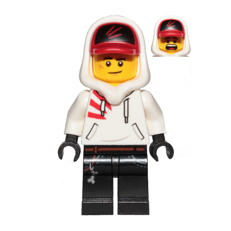 Jack Davids - White Hoodie with Cap and Hood (Lopsided Smile / Scared) Lego® - hs009