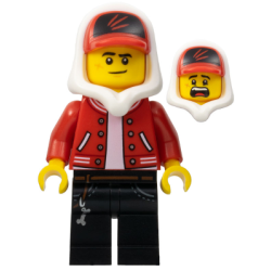 Jack Davids - Red Jacket with Cap and Hood (Lopsided Smile / Scared) Lego® - hs018